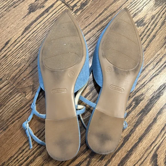 Nine West Blue Denim Pointed-Toe Slingback Flats Size 9 Great Condition! - Picture 4 of 4